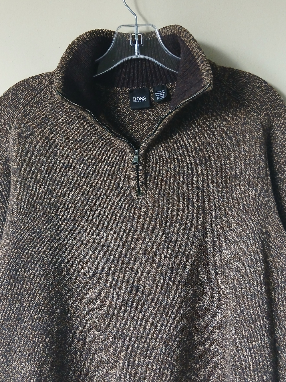 Hugo Boss Knit Marled Silk Virgin Wool Quarter-Zip Sweater